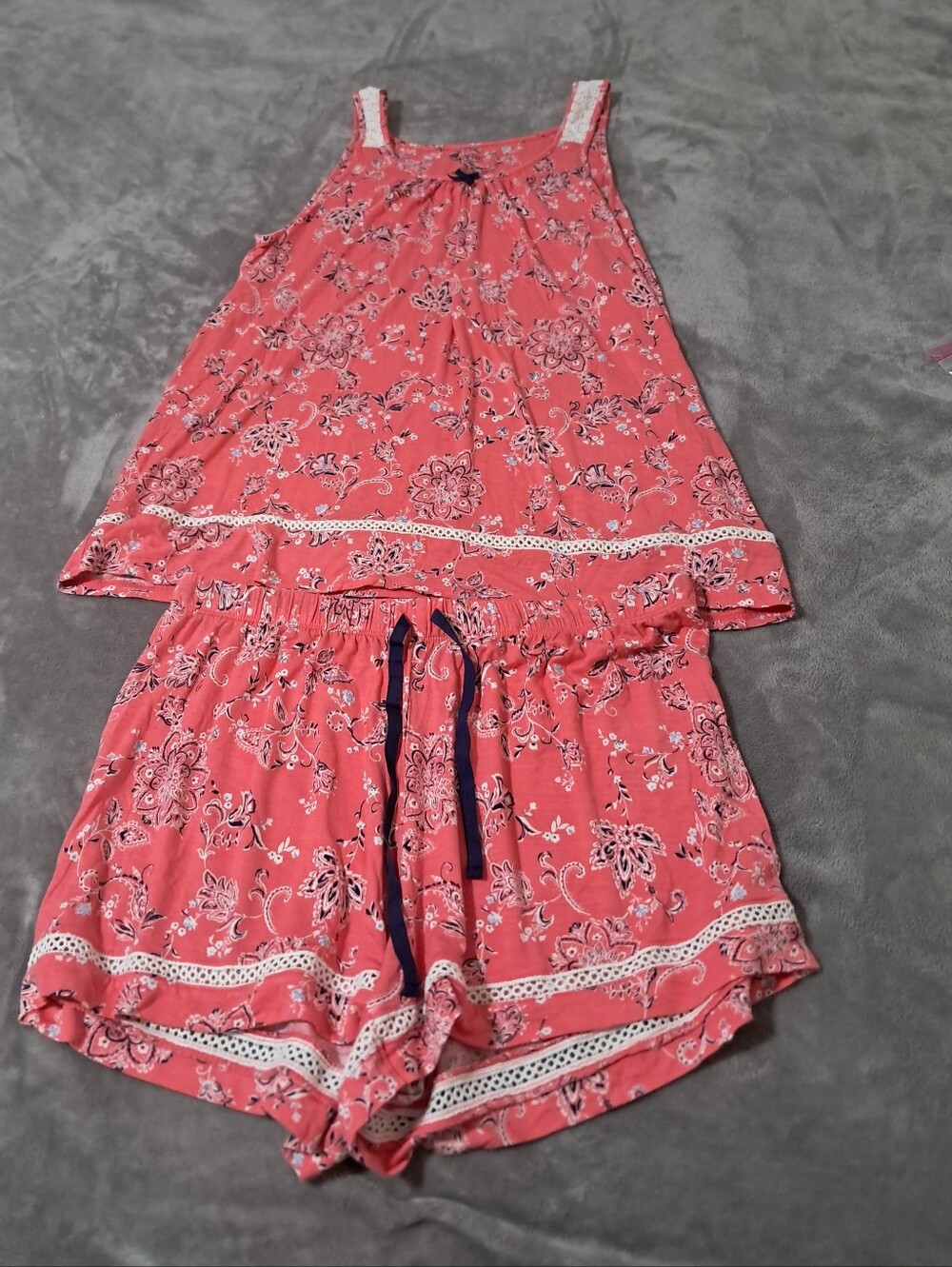 croft & barrow Coral Floral Sleeveless Pajama Shorts Set Sz. M Loungwear.